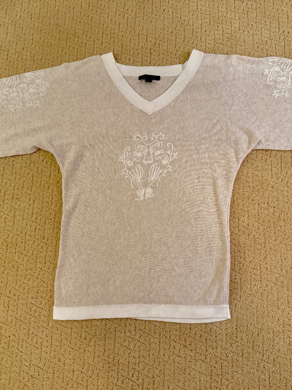 Banana Republic- XS Summer 3/4 Sleeve Lightweight Tan and White Sweater